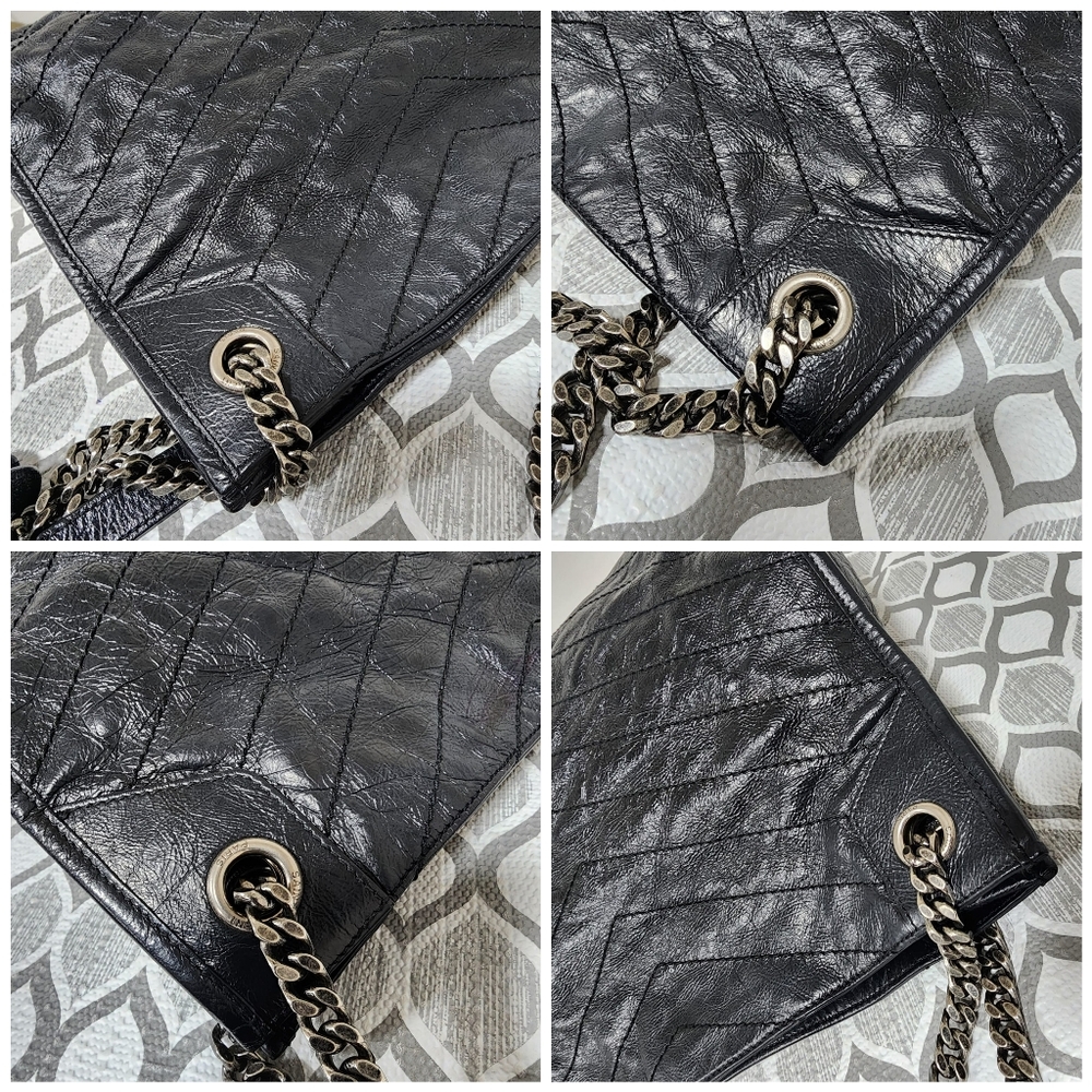 Saint Laurent Crinkled Calfskin Matelasse Monogram Large Niki Shopper Tote Black - Picture 12 of 15